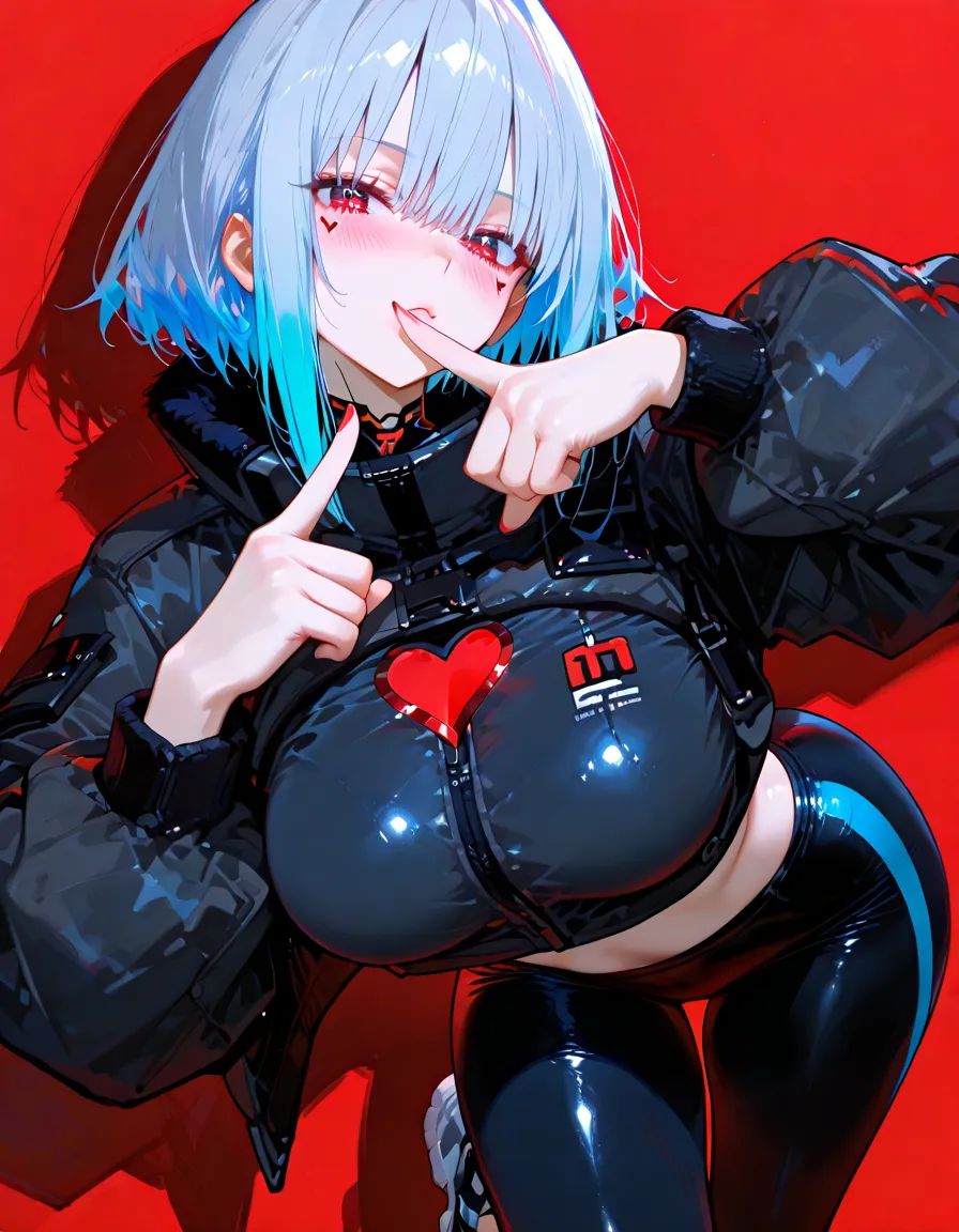 beautiful, masterpiece, Highest quality, anime, One girl, C Cup,Portrait Shot, View your viewers, Covered、Short Hair、nearby、Blue Eyes、art、、White hair,Blue streaked hair、hairpin、Cute Shy、Thighs、Cute、blue sky、Beautiful breasts、Full Harness、valley、Nipples、Pussy、Sweat、Under Harness、Body Harness、Nude、Tightening、Penetration、Tortoiseshell binding、Bondage、bondage、handcuffs、Kneeling、studio、Double Peace、heart hands、With a thick paint