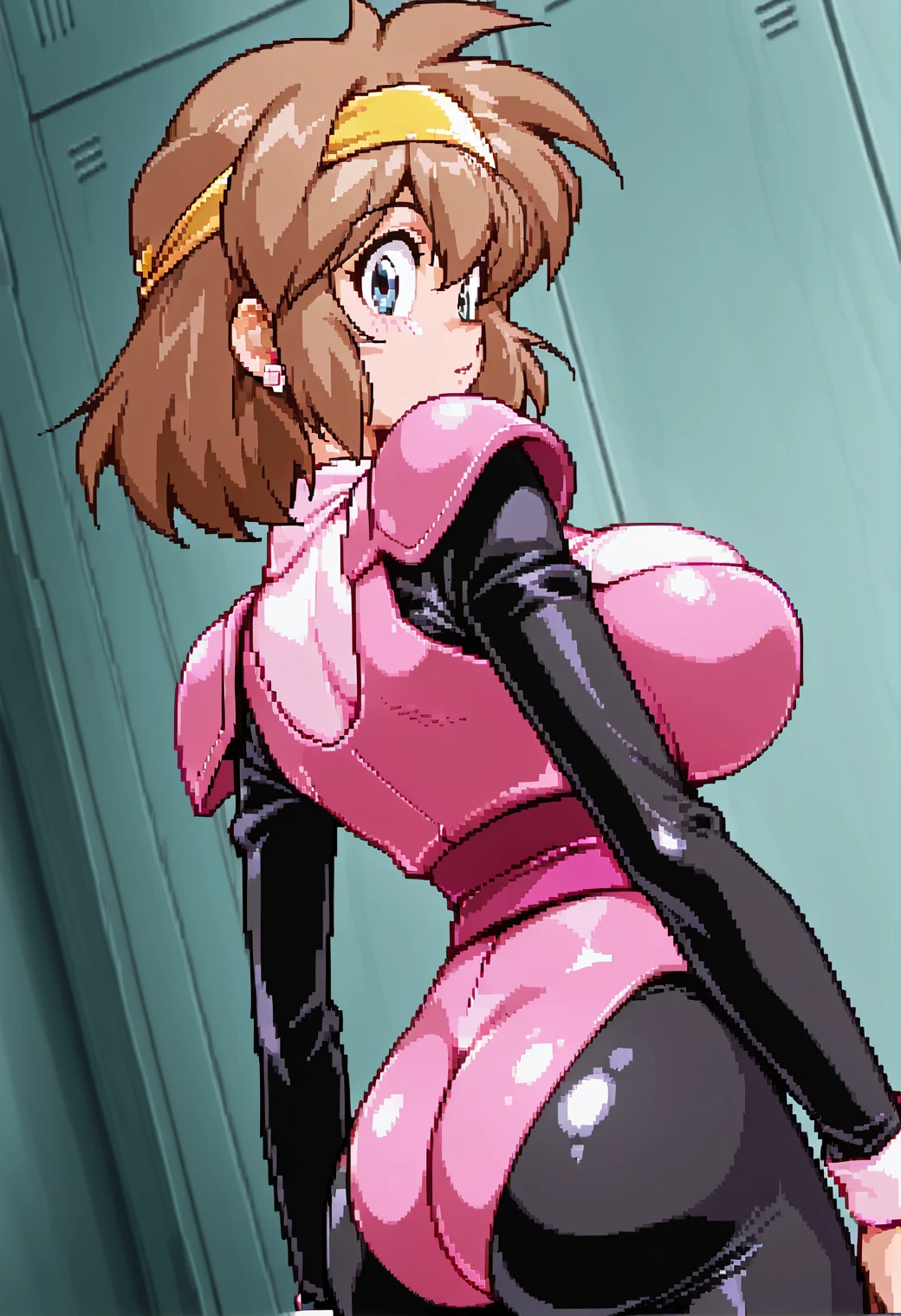 1 sexy woman, realistic, best quality,  sleepsack bondage, looking at you, bondage straps, sitting up, lobby background, arms crossed, blonde hair, blue eyes, braided hairstyle, curvy, smiling, ponytail hairstyle, pink latex clothing, big breast++, breast expansion, full length, full light, big large breast expansion, big butt, big ass, big large butt, big large ass, butt expansion, ass expansion, q anime girl, 1 anime girl, 1 anime girl, 1 anime girl, 