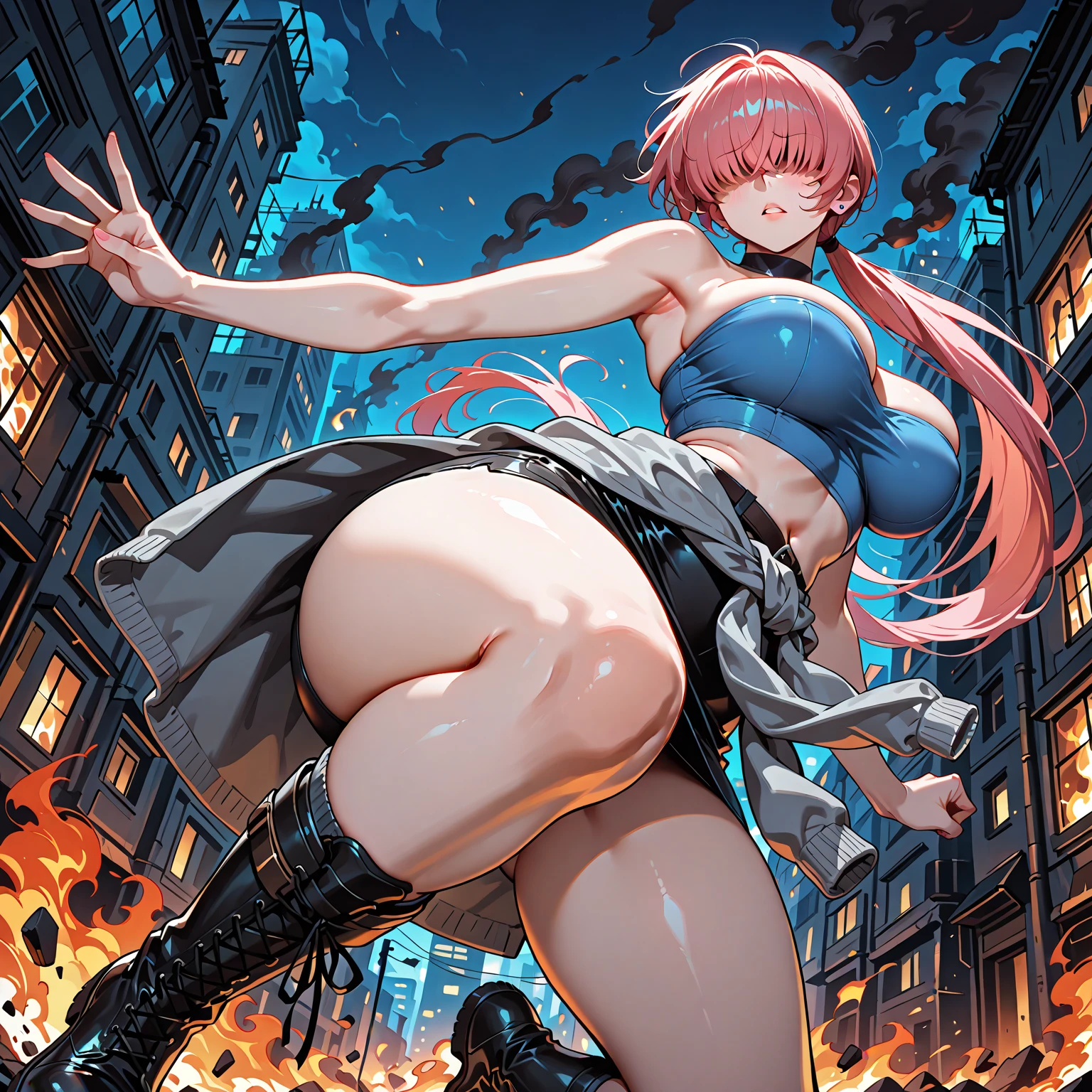 ((1girl)), ((alone)), ikaros, ((extremely detailed CG unity 4k wallpaper)), (masterpiece), (ultra quality), (ultra detailed), (best illustration), (best shadow ), (extremely detailed), looking at viewer, (absurdities), (detailed background), curvy body, dynamic pose, cowboy photo, large breasts, medium waist, wide hips, wide thighs, round butt, (( ,expression stoic, blushing, short hair, salmon pink hair, hair between the eyes, green eyes, two stories, ribbon, robot ears, light pink wings behind the back, choker, chain, bare shoulders, white dress, navel, cleavage , white pleated skirt, suspenders, bare thighs, seductive, standing, backlight, arms crossed, arms under the breasts, ((solo)), ((standing: 1.4, outside, garden, pink flowers, plain, clouds, (sexy, closed mouth, sexy pose), looking back, from behind, ((focus on ass), point of view: (from below), perfect anatomy, perfect hands,