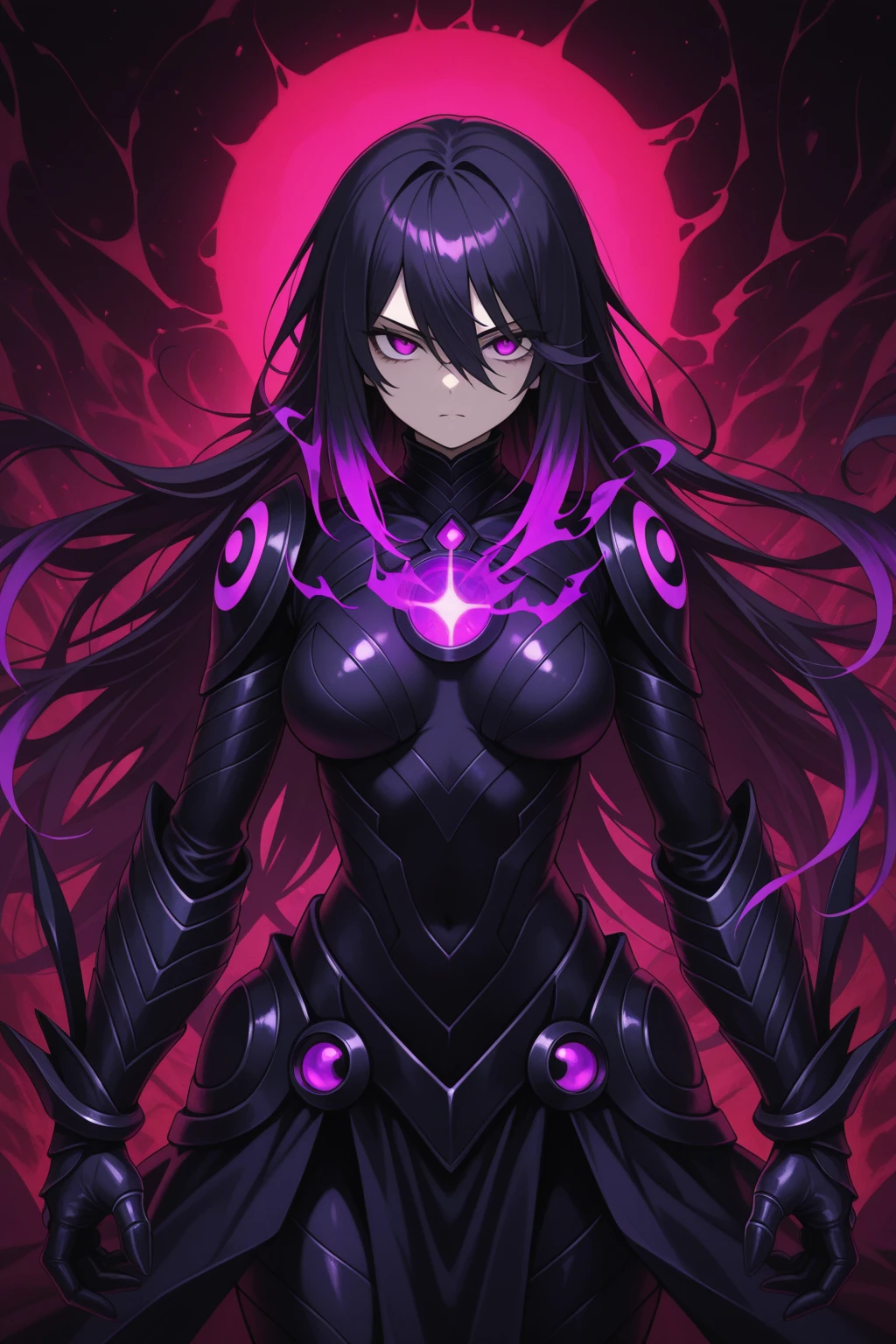 young girl, long purple hair, Bio-organic suit, symbiote, venom, Masterpiece, hiquality