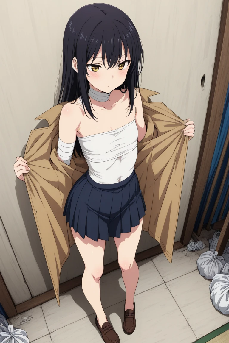 Browsing Caution，(masterpiece, highest quality: 1.2), alone, 1 girl, alone, panties，，black，Sailor suit，blazer，From below，((Skirt flip))，(((panties)))，your heather, かなりEmbarrassing，blush, View audience, Long black hair, head band,  Earrings, Big Breasts, Medium Waist, Medium Hips, wide thighs, Embarrassing, charm, Good move..., Excellent ???????,panties，classroom，，Sailor suit，blazer，