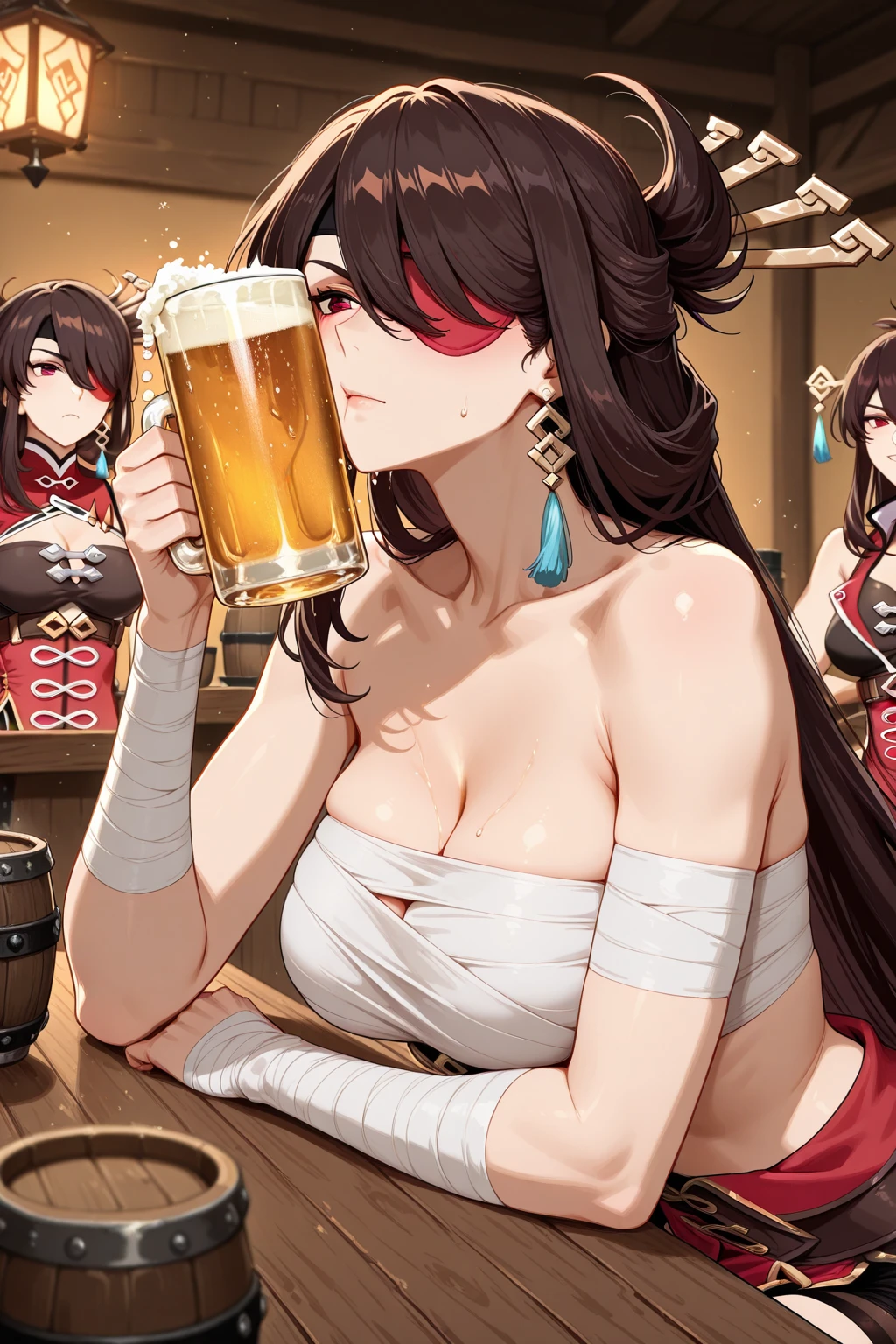 highest quality、High resolution、Detailed Background、(Beautiful face in every detail:1.4)、Anatomically correct、(Draw the usual number of fingers:1.2)、(Detailed facial expressions)、(Detailed eyes:1.2)、(Detailed eyes:1.2)、Beautiful, smooth skin、Beautiful girl in her 20s、(Three Women)、(Huge breasts:1.3)、(Highly detailed face:1.4)、Brown Hair、Black Hair、cute hair color、ponytail、Bobcut、Braided long hair、Wavy Hairstyle、well-groomed eyebrows、Perfect body line、Cowboy Shot、
(Two women having fun with friends in a beer garden:1.5)、
Going to a beer garden with friends and family can create a more enjoyable atmosphere.、Gathering with a large group of people will increase the excitement and make for a memorable experience.、
Mr.々There are many different types of beer on offer, so please try the beer that interests you.、We also recommend enjoying craft beer and local beers.、
You can also enjoy delicious food along with your beer.、
sausage、potato、Pizza etc.、Choose a dish that goes well with beer、
Occasionally there will be live music and entertainment、
You can have more fun by dancing and singing along to the music.、
It is important to have a comfortable seat or table、
A beer garden where you can enjoy beer and cocktails while taking in the beautiful view of Tokyo Bay.、cute