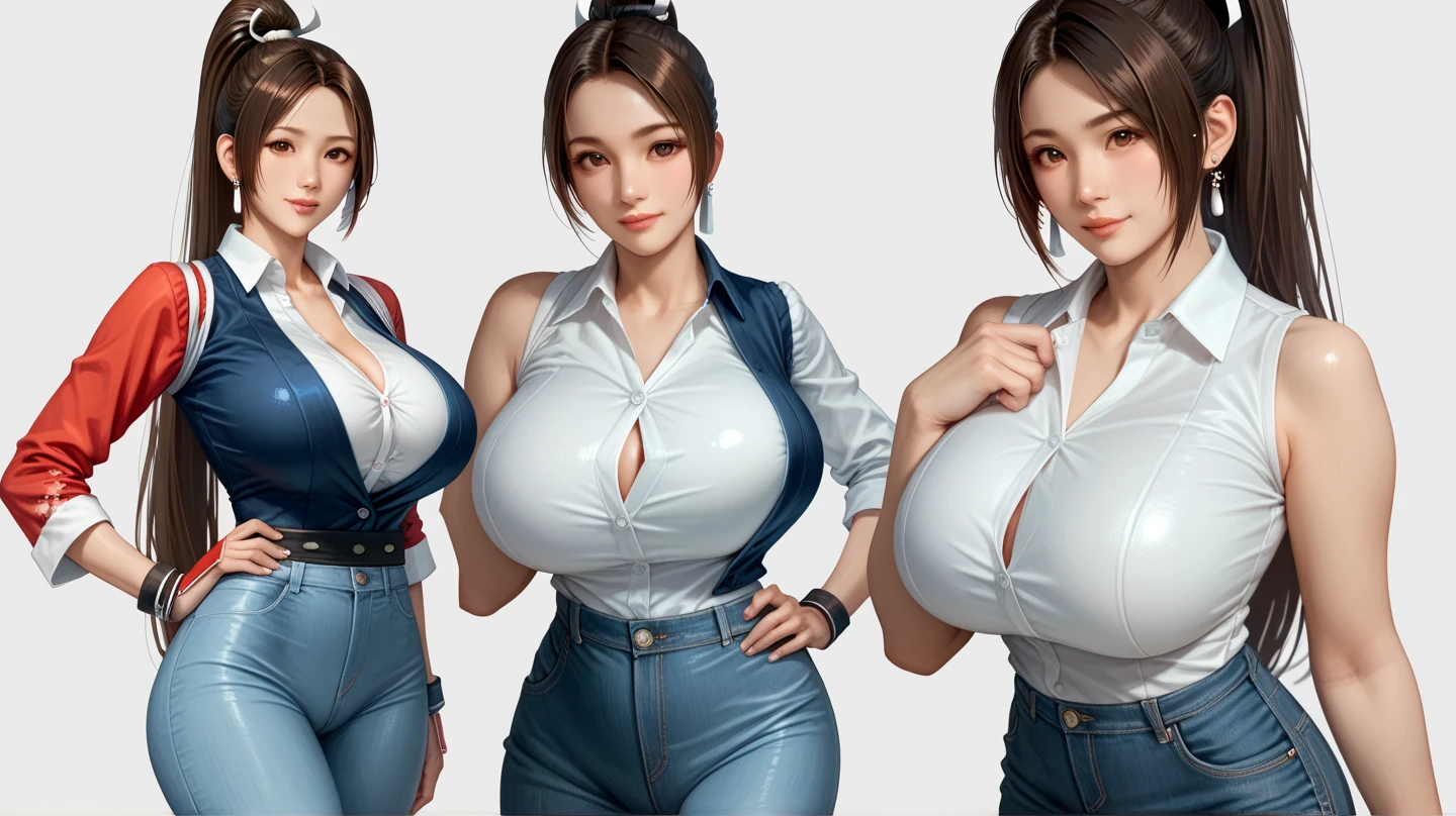 (1milf solo), sitting, (looking at viewers), (sleeveless white lab coat) stylish outfit, mature female, /(dark brown hair/) bangs, brushed smile, (masterpiece best quality:1.2) delicate illustration ultra-detailed, sagging gigantic huge breasts, BREAK (hospital examination room) indoors, work desk, (x-ray photo), detailed background, ((showing hairy armpit hair)), zoom upper body, thick makeup 