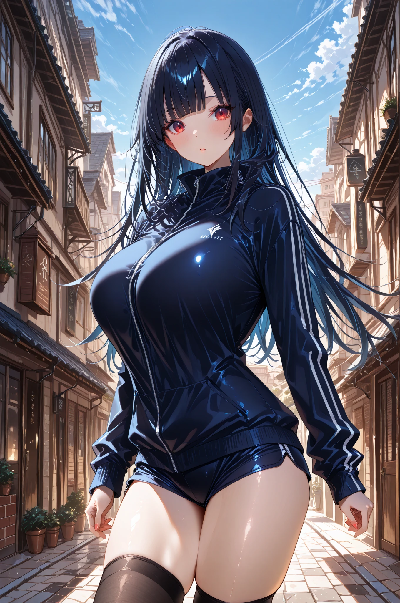 high high quality，8K resolution，real photograph，A mech girl with long hair，brown  hair，（mediuml breasts：1.1），ChineseGirl，tight-fitting，navel，Shitu-mecha behind the girl，Magnificent，Chinese house，War-damaged ruins，Photo by Brandon Wolfermüster，Surreal dreams，dyna，LUT，HDRM professional lighting，Photon Mapping，Radio City，physically-based renderingt，Refined realism，Aray's dynamic and expressive animations，（Sunnyday：1.2），（Afternoon on the street：1.1）。gigantic cleavage breasts，Colossal ，The groove exposes the original skin