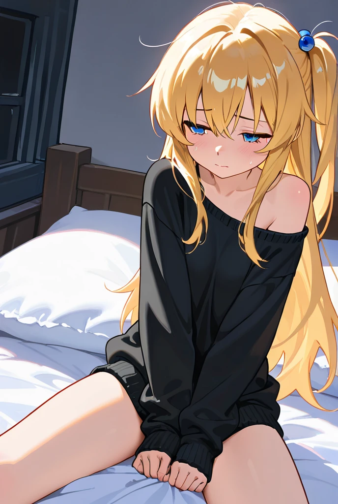 suma garota usando uma camisa grande masculina, the girl is only wearing panties and is sitting on the bed