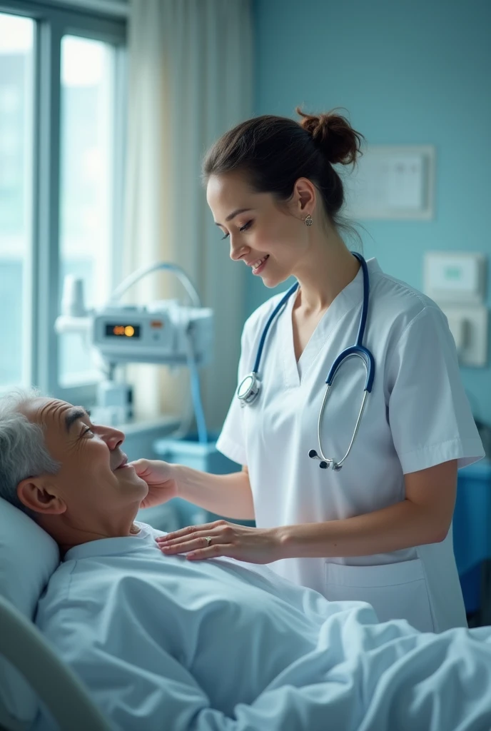 Listening to her heartbeat using a stethoscope 