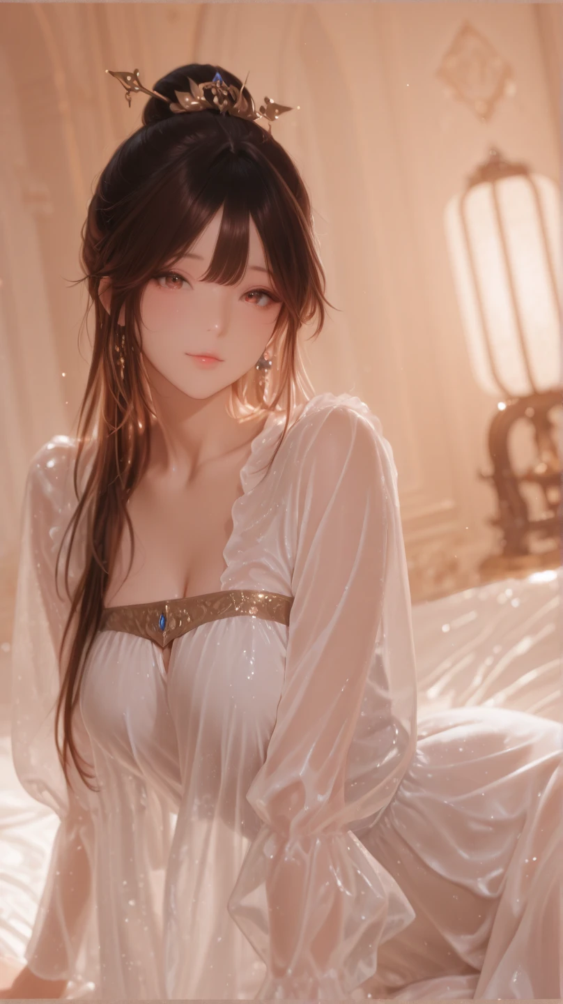 RAW photo, a full body photo of  ceciliadeo1sd,auburn hair, short pixie haircut, pale skin, slim body, room background, blue silk veil,thin silk chain belt, (high detailed skin:1.2), 8k uhd, dslr, soft lighting, high quality, film grain, Fujifilm XT3