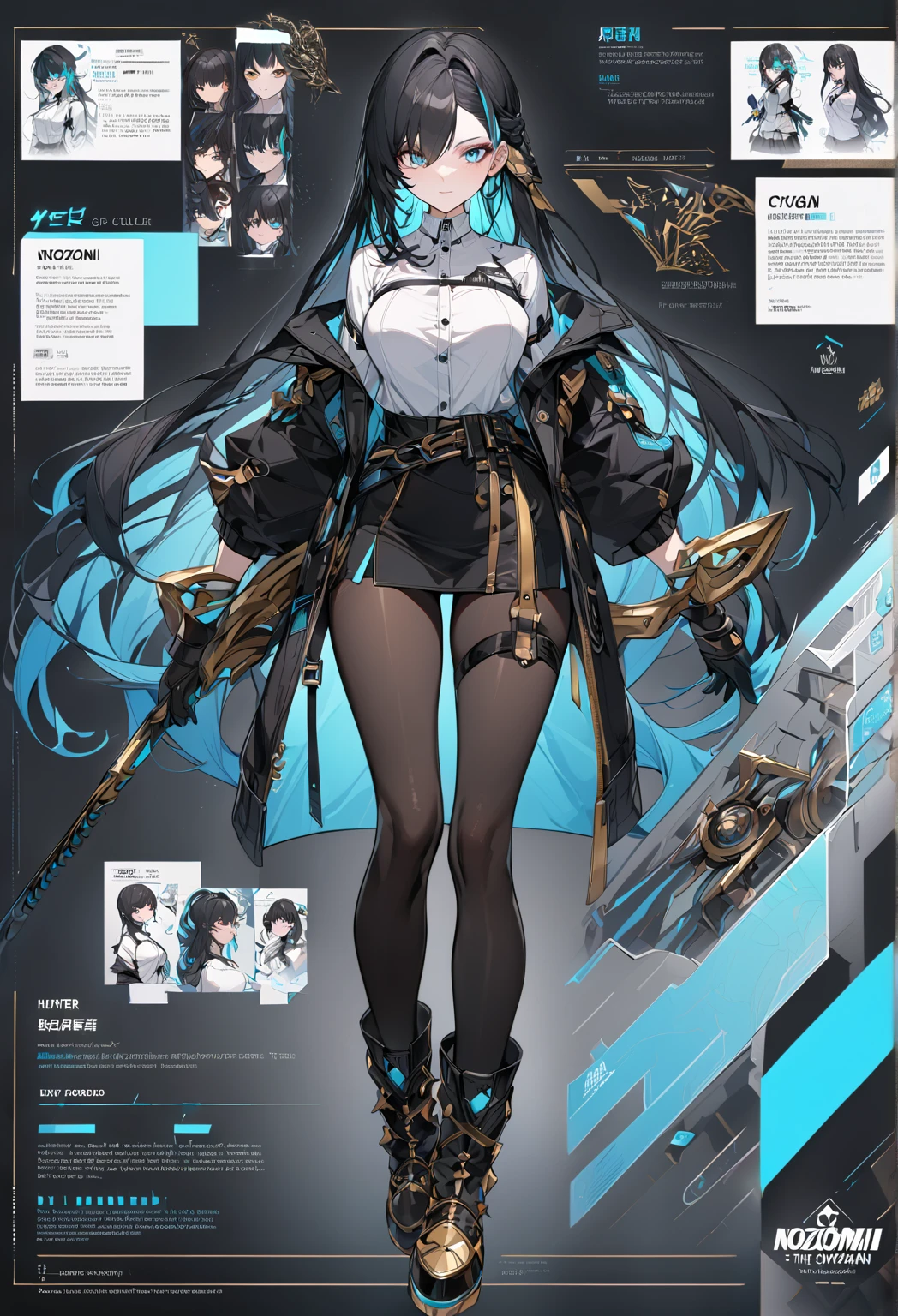 line-art, art book, design sheet, 8k, best quality, design, equipment design, geometry, fashion, 8k, ultra-detailed, fantasy hero, female, dark hair, anime physique young woman, skinny character