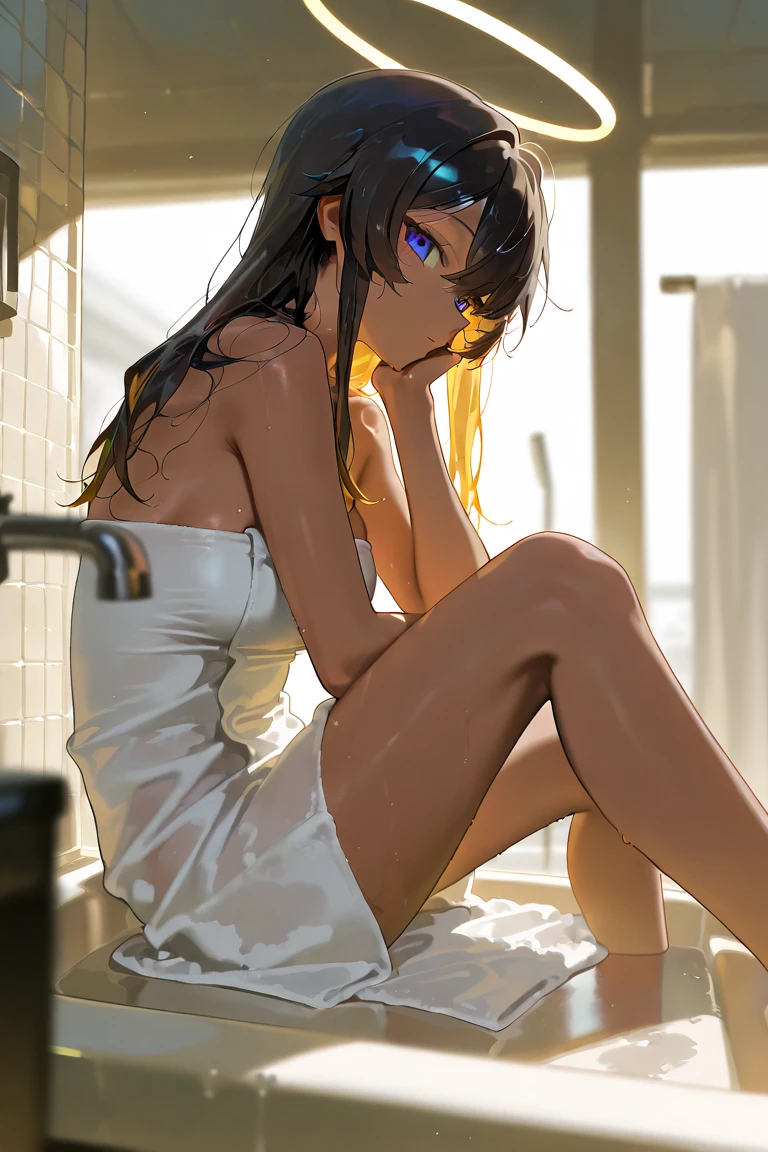 Highest quality,Highest Resolution,A beautiful girl in light purple underwear with a crying face enters a large bathtub in the bathroom,Black hair ponytail,Tears,Open your mouth wide and let out a lot of saliva,Very beautiful eyes,(((Drink a drink))),Knee-high stockings,Sweat profusely,High leg,Sexy Lingerie,