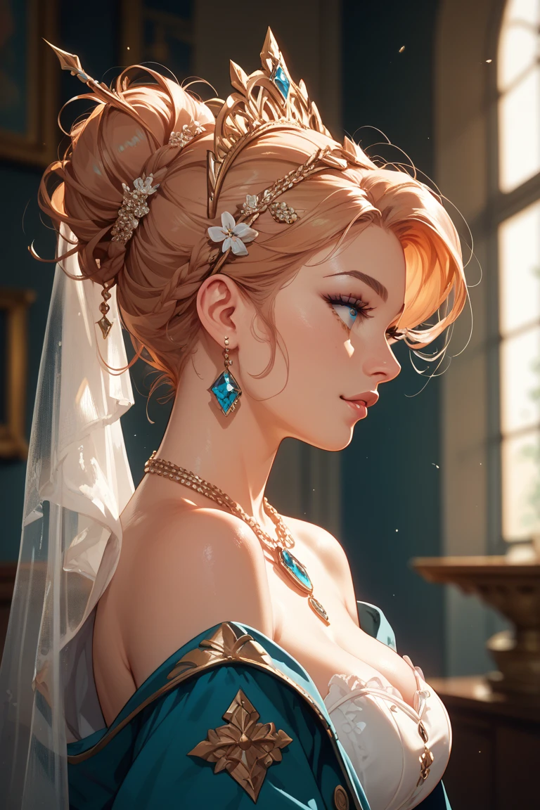 (highres, realistic:1.37), beautiful detailed eyes, beautiful detailed lips, longeyelashes, curvy figure, confident smile, elegant pose, vibrant colors, regency era, by norman lindsay, bokeh, oil painting style, soft lighting, romantic setting, blooming flowers, flowing dress, graceful movement, delicate features, alluring gaze