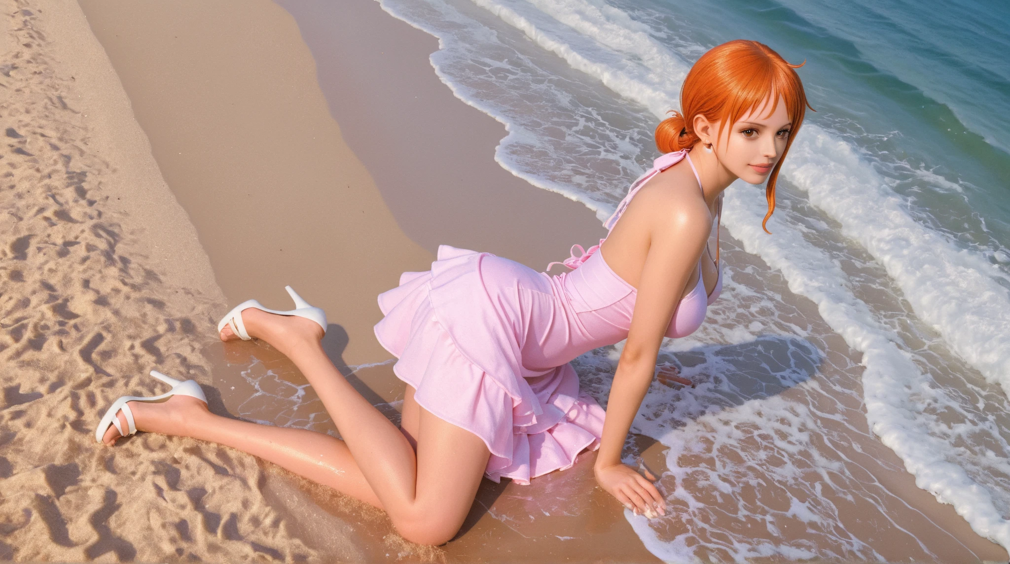 Nami de one piece, wearing high heel sandals, nsfw