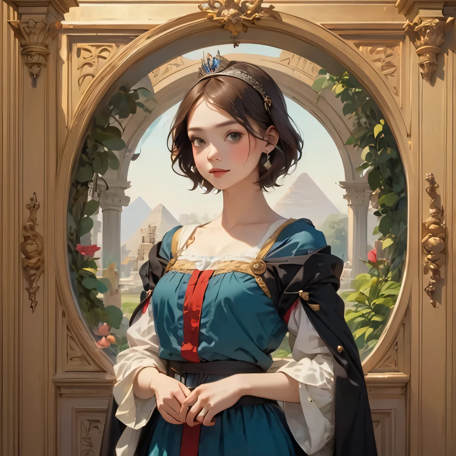 398 ((The Young Princess and the Young Prince)),(short hair),(Neat hair),(Ultra High Definition),(Opulent Palace),(Leonardo da Vinci Style Painting),(Egypt),(Egypt文字)