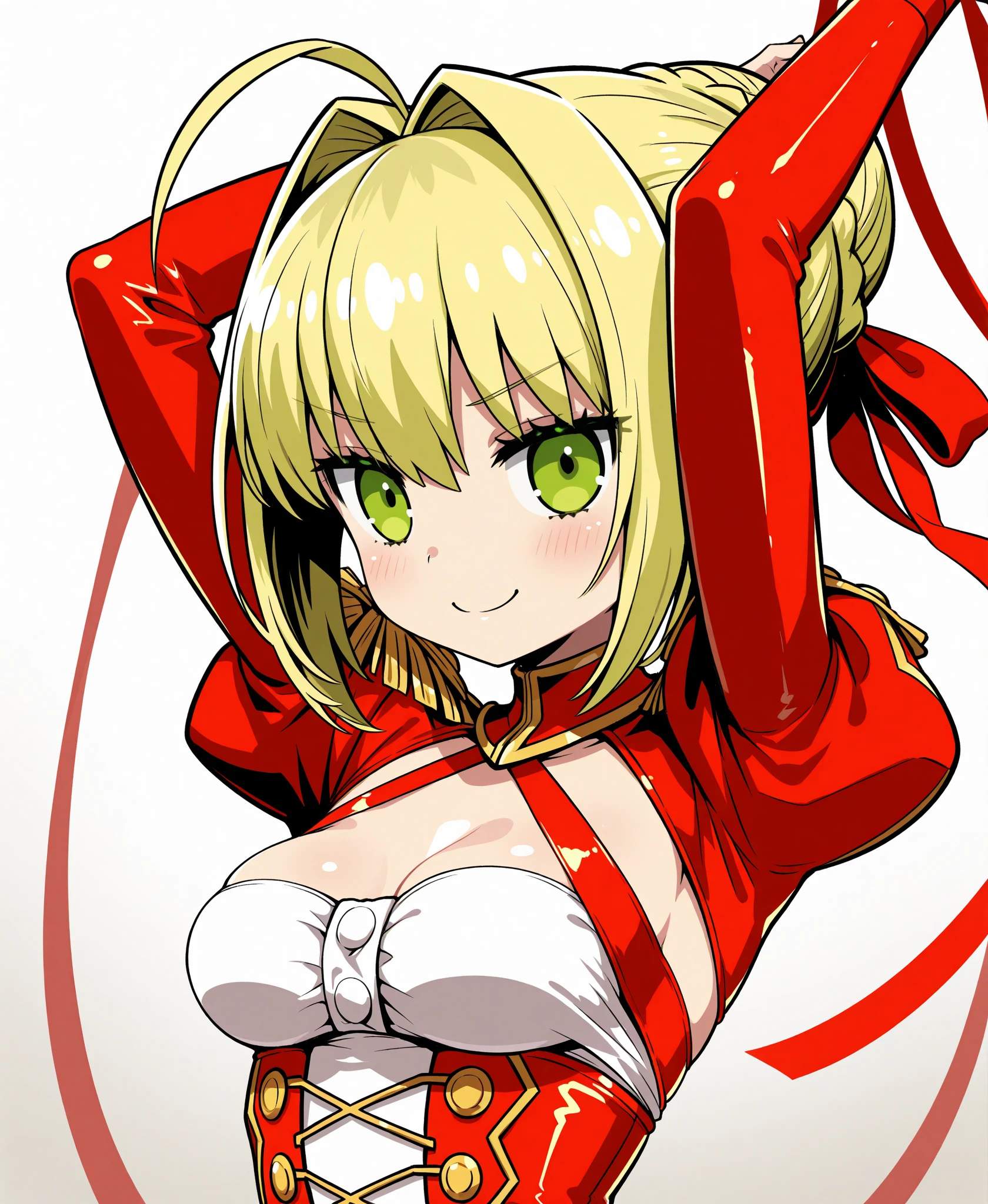 Seras Victoria, red uniform, scarlet eyes, unbuttoned shirt, shows breasts, deep cleavage, black lingerie, seduction, smiling, vampire fangs, photorealistic, cinematic lighting, dramatic angles, highly detailed, 8k, hyper realistic, sharp focus, masterpiece