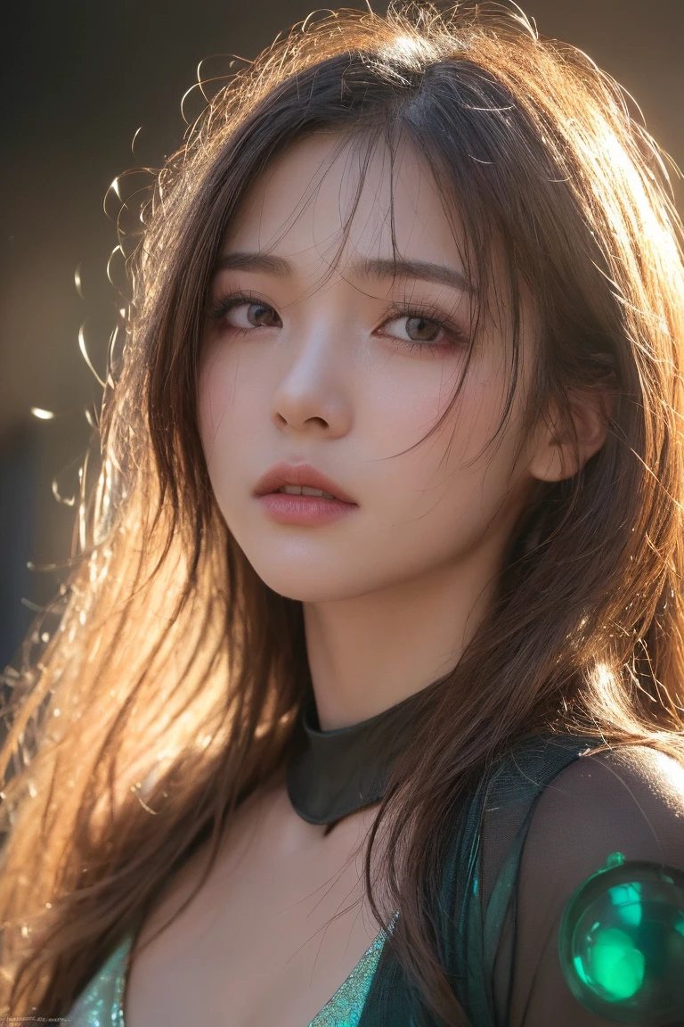 top quality, masterpiece, ultra high resolution, (realistic: 1.4), raw photo, 1 girl, blonde hair, shiny skin, 1 Mechanical Girl, (매우 realistic 디테일)), portrait, global illumination, shadow, octane rendering, 8K, very sharp, big, Cleavage exposed raw skin, metal, Intricate decorative details, Korea Details, very intricate details, realistic light, CGS shoe trend, purple eyes, shining eyes, towards the camera, neon details, mechanical limbs, blood vessels connected to tubes, A mechanical spine attached to the back, Mechanical cervical attachment to the neck, seat, Wires and cables connected to the head, Gundam, Compact LED lamps,