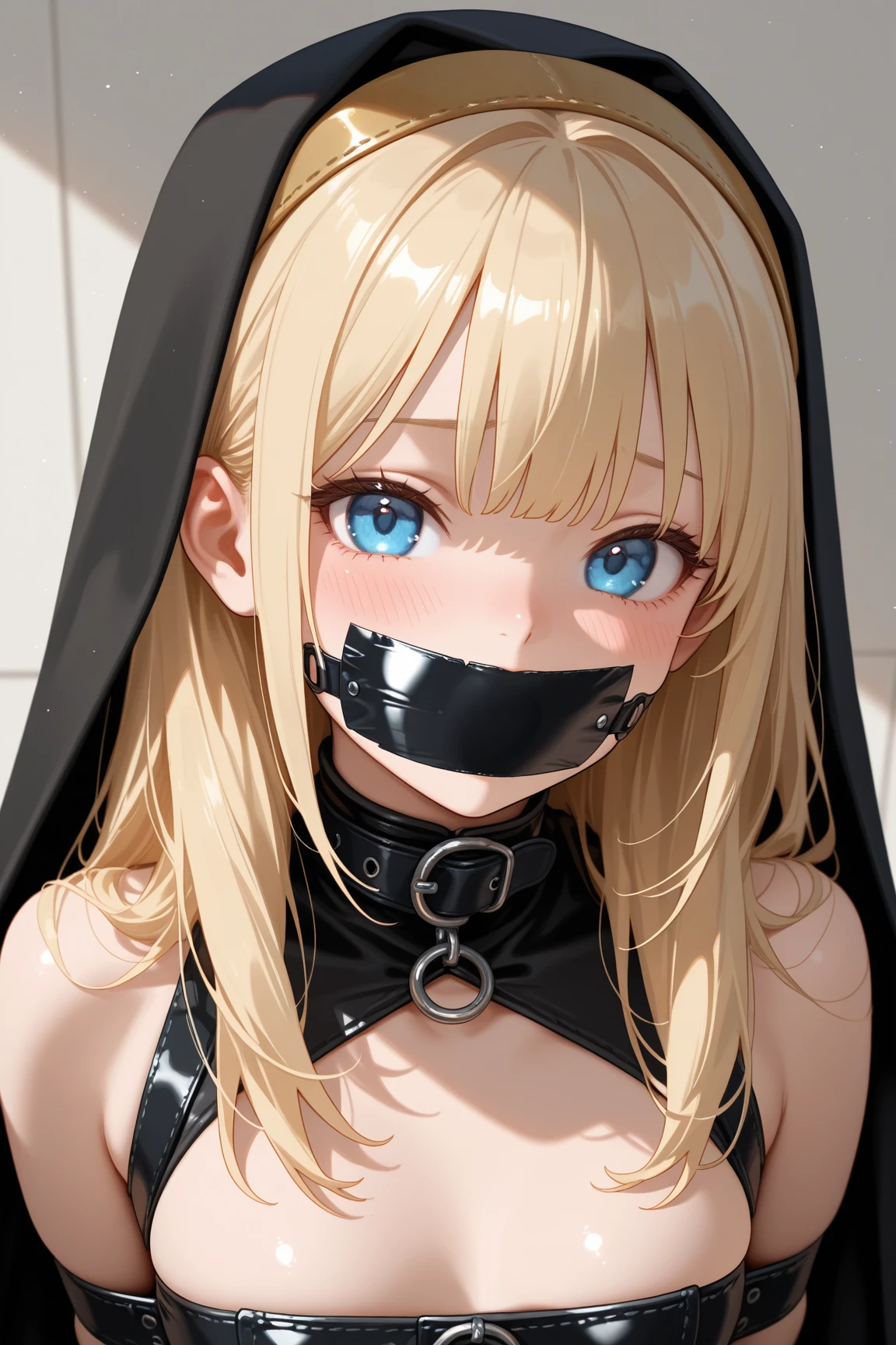 (girl in bed),(straitjacket),(gagged),(tied tightly with big ropes),(dark, moody lighting),(detailed face),(vivid colors),(anime style),(soft, warm color tone),(best quality, highres),(detailed bedroom setting),(dreamlike atmosphere),(illustration),(beautiful, expressive eyes),(long hair),(pale skin),(peaceful expression),(comfortable, cozy environment),(fantasy theme),(magical elements),(ethereal glow),(mysterious shadows),(implied narrative),(serene mood),(fine artistry),(attention to textures and details),(subtle gradients),(harmonious composition),(gentle, diffused light),(dreamy, surreal vibes),(intense emotion),(imprisonment motif),(resilience),(empathy),(release),(hope)