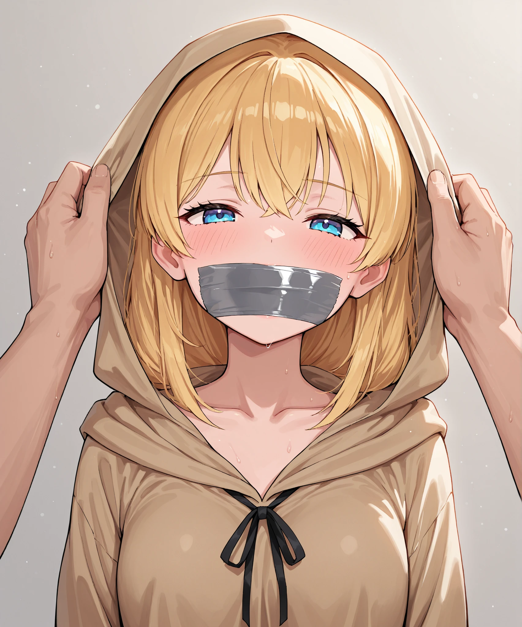 (absurdres, 8k, 4k, masterpiece, hyper extreme detailed:1.2), (masterpiece), best quality, expressive eyes, highres, perfect eyes, 1girl, perfect face, perfect hands, standing, belt, 1girl, blonde hair, eyepatch, perfect , eyepatch, long hair, platinum blonde hair, muscular, toned body, strong, empty eyes, blank stare, crazy face, crazy eyes, crazy smile, gloves, graphic t- shirt, small, golden eyes, deadpan, expressionless, shaded face, messy hair, crazy hair, city background, heroic, half body, cowboy shot, night time, stars, night sky, hand on head, wind, windy, pantyhose, covered abdomen, , , bound, , , tape, tape , restrained, tape wrapped, wrap gag, , taped wrists, taped breasts, taped mouth, taped elbows, taped forearms, standing up, 1girl, arms behind back, shocked, wide eyes, sitting down, struggling, shaking around, , 1guy, kidnapper, hand on throat, , hand on breasts, crotch rope, , aroused, , turned on, , , captured, fearful, scared,