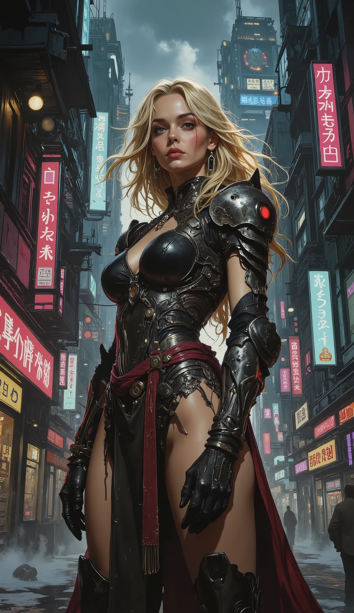 ((highest quality)), ((masterpiece)), (be familiar with), (High definition), 8K, perfect face、2 women、Two blonde women with cat ears standing side by side、(2 Lying:1.2), (fearless smile)、combat readiness、tall、2 Blonde cat ears、2. Long Hair、2. Volumetric hair style、big breasts、constricted waist、big ass、glamorous、Glamorous、protector、Armor、combat suit、combat boots、armed、Equipped with large firearms、Posing in front of a tank、cinematic、best shadow、side lighting、NEO TOKYO、explosion