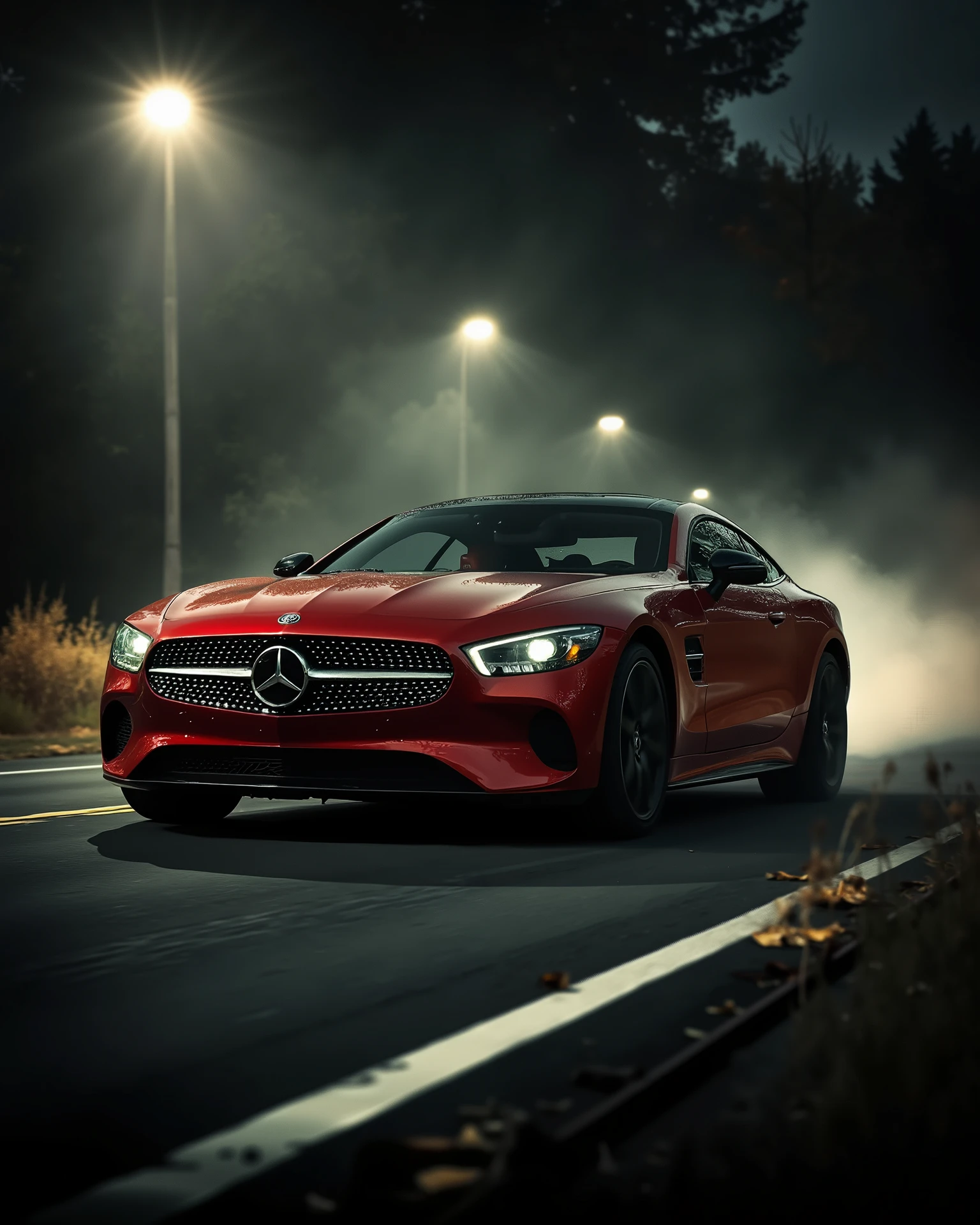 A very beautiful sports luxury car design with low ground space, red and black combination car, luxury touches, background with Lightroom effect with smock , simple background, low angle pic side of the car , car is running motion effect , speed motion effect , car at a long distance, car zoom out, poster design art, add Minrah Brand name to show the car company Minrah