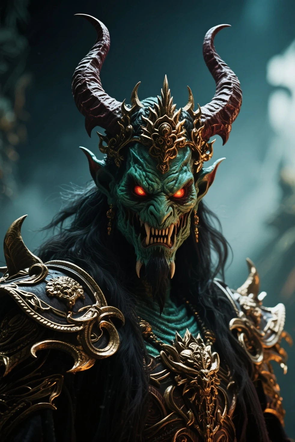 close up:1.3, (Masterpiece:1.5),(Best Quality:1.6), (ultra high resolution:1.4), strong and robust ogre, dynamic pose, with shoulder pads and leather bones, large and sharp fangs, leather belt with a skull , loincloth, Detailed illustration, intricate, idyllic, magical elves in the forest:1.5, landscape, colores Vibrants, sunrise, rayos de sol pasando a través de los trees, leaves falling from the trees, dew on leaves and plants, clouds, (( magical, beautiful, from another world, trees:1.4 )), (( Best Quality, Vibrant, 32k, clear, well-defined shadows)).(Best Quality,4k,8k,high resolution,Masterpiece:1.2),ultra detailed,(realist,photorealist,photo-realist:1.37),Very detailed face,extremely detailed facial features,textura de piel hiperrealist,extremely fine details,detalles intricates,detailed eyes,Detailed nose,detailed lips,detailed facial expressions,intricate facial anatomy,intense lighting,dramatic lighting,lighting change,cinematic lighting,chiaroscuro lighting,dramatic shadows,dramatic moments,vivid colors,intense colours,Deep contrast,cinematic depth of field,cinematographic composition,cinematic camera angle