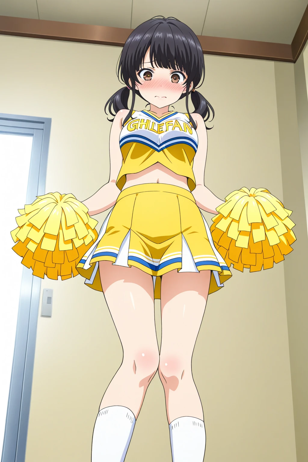 1girl,((black hair))
BREAK (( pokemongloria, (brown eyes:1.5), brown hair, medium hair, small breasts:1))
BREAK ((happy,cheerleader:1.4))
BREAK indoors,
BREAK looking at viewer, 
BREAK (masterpiece:1.2), best quality, high resolution, unity 8k wallpaper, (illustration:0.8), (beautiful detailed eyes:1.6), extremely detailed face, perfect lighting, extremely detailed CG, (perfect hands, perfect anatomy),
