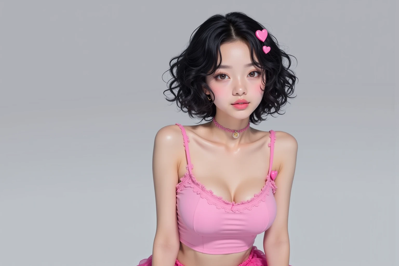 Vogue style photo shoot of korean teenage girl kneeling wearing lilac lace bra, cum in face, facial cum, big afro hair with pastel colored background in Wes Anderson style, hyper - realistic photography, Wes Anderson style, full body, 8k,