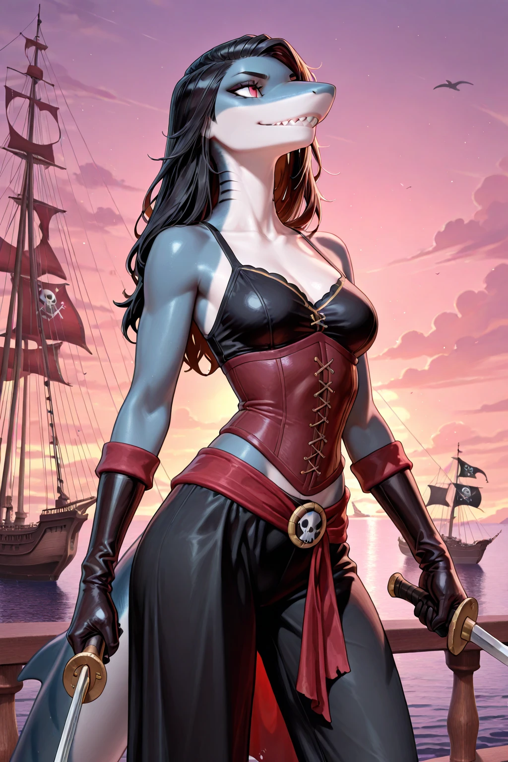 nitara, green eyes, large breasts, long hair,
upper body, happy, standing, teeth, fang, smile,
mortal kombat, night, ship,
(insanely detailed, beautiful detailed face, masterpiece, best quality) <lora:nitara:0.8>
