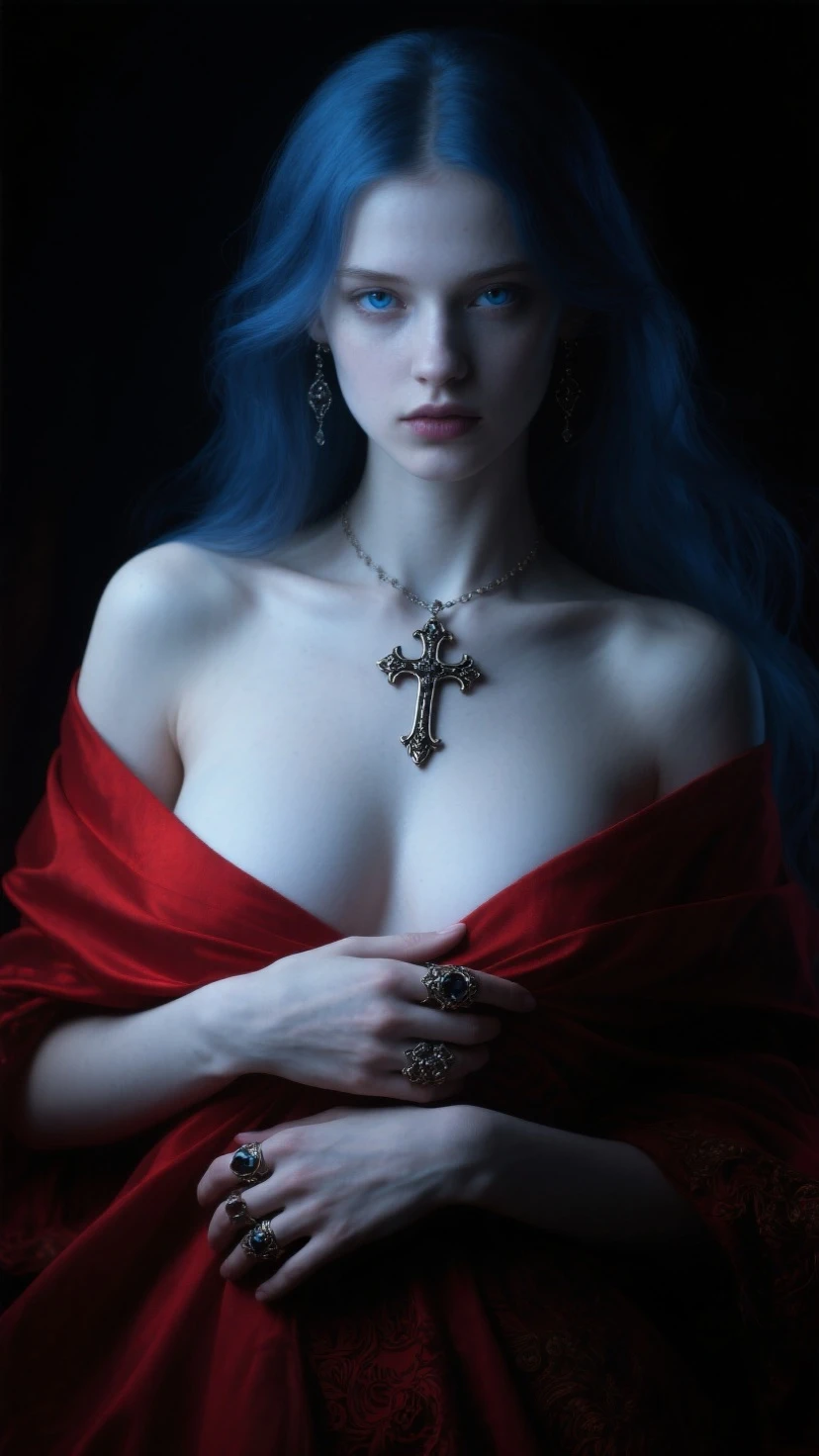 High detail RAW color art, animation, cartoon, (((ultradetaled elegant, beautiful face))), (crucifixion), white skin, (((Red Cross syster praying))), (goth makeup), barely legal, sexy pose, (((breast and pussy exposed))), wearing black and whit latex catholic robe, magical atmosphere, ((long red curly hair)), (focus on face), (((gothic cathedral on background))), (detailed skin, skin texture), (intricately detailed, fine details, hyperdetailed), raytracing, subsurface scattering, diffused soft lighting, shallow depth of field, by (Oliver Wetter), by Leonardo da Vinci, photographed on a Canon EOS R5, 28mm lens, F/2.8, sharp focus bokeh