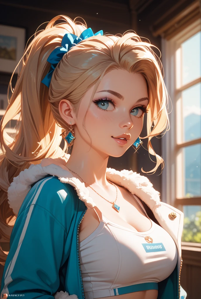 a beautiful 20 year old blonde woman with big messy hair in a blue dress, white stockings, black headband, cleavage, holding a glowing mushroom, fantasy art style, rossdraws cartoon vibrant, alice x. zhang, alice in wonderland cyberpunk, cute detailed digital art, colorfull digital fantasy art, digital fantasy art ), glossy digital painting, rossdraws pastel vibrant, rossdraws 2. 5, rossdraws 1. 0