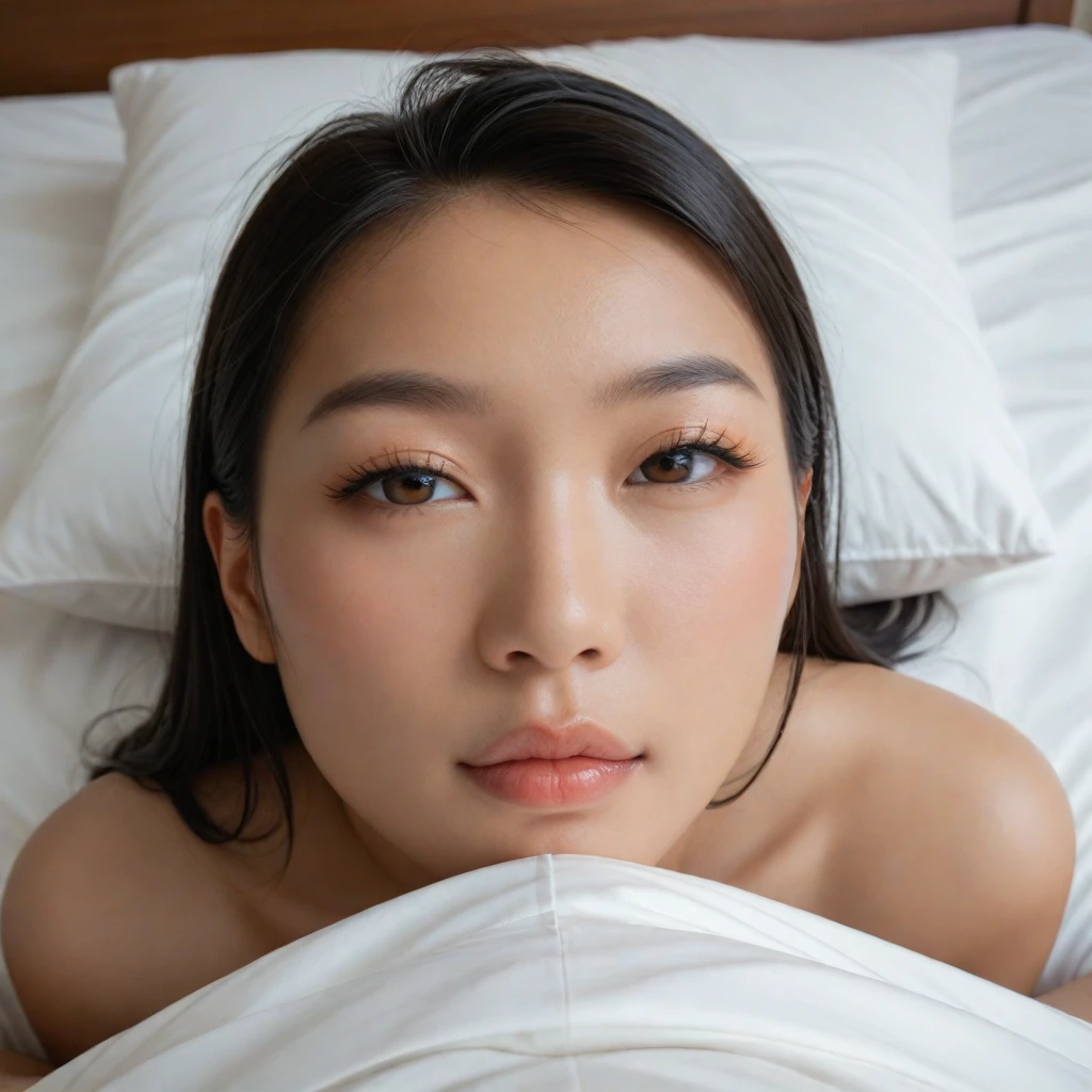 ((Best quality, 8k, Masterpiece, ultra detailed, ultra high res, photorealistic, raw photo, absurdres, absolutely resolution:1.5)), pretty woman, 1girl, slender abs :1.1, dark brown hair, bob cut, (nsfw, penis), missionary position, ((1man and 1woman, having sex)), lying in bed, bird’s eye view, ultra-detailed face, highly detailed lips, detailed eyes, double eyelid