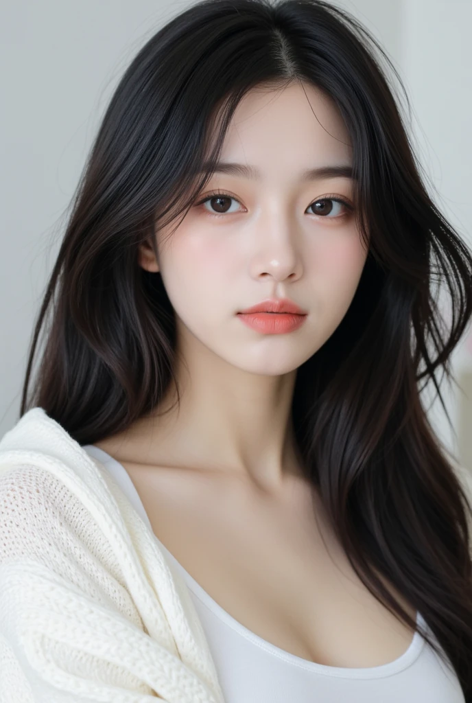 Masterpiece, best picture quality, high quality, beautiful woman, Japanese, popular Korean makeup, detailed, swollen eyes, detailed eyes, detailed skin, beautiful skin, ultra high resolution, (reality: 1.4),very beautiful, slightly younger face, beautiful skin, slender, (ultra realistic), (illustration), (high resolution), (8K), (very detailed) (best illustration), (beautifully detailed eyes), (super detailed), (wallpaper), (detailed face), looking at viewer, fine detail, detailed face, pureerosfaceace_v1, smiling, looking straight ahead, looking straight ahead, angle from waist up, realistic photo, bright lighting, professional lighting, black hair (some green), long hair, dark ruins, big red moon, gorgeous red and black dress, mature woman, long stylish bangs,