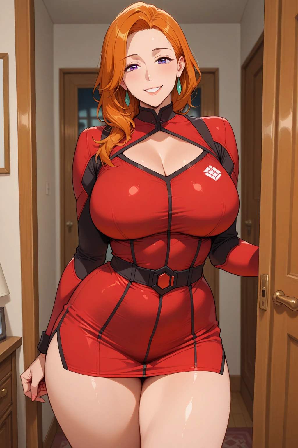Full body portrait photo of anime bbw girl in red bikini with long hair and big breasts, very fat curvy body, wide waist and wide hips, round and beautiful face, very similar portrait of asuka langley Soryu, asuka langley, anime female characters, Evangelion beautiful girl, That's Junji's style, Asuka from Evangelion, cel shaded anime