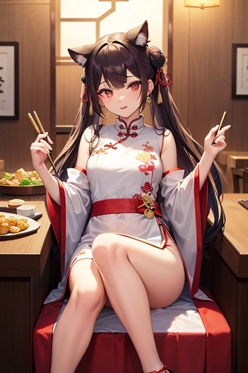 ((highest quality)), ((masterpiece)), (be familiar with), perfect face,indoor,luxury chinese style restaurant,((Chinese style)),on the table,cloud,banquet,orgasm,brown hair,Qipao,NSFW,touching crotch with hand,Masturbating,1girl,Squatting,squat over the food,crotchless panties,hands behind head,lace panties,Pussy,clitoris,Uterus,urethra,(((love juice))),(((Sweat))),((pubic hair)),料理にlove juiceをかける