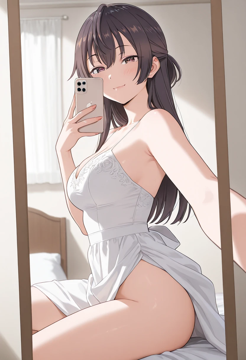 ((best quality)), ((masterpiece)), (detailed), ahri from league of legends nude with phone selfie mirror shot
