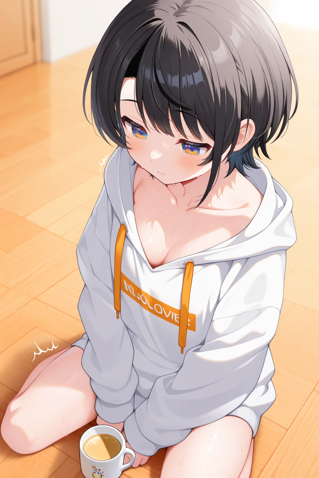 NSFW,(masterpiece),(Highest quality:1.0), (Ultra-high resolution:1.0), Detailed illustrations, 8K, anime, masterpiece, Highest quality,シンプルなanime,One Girl,Eyes without highlights,black eye,dark, Cloudy eyes,Black Hair,Medium Short Hair,White hoodie,hot pants,Full Art,Character Portrait,Creampie,blush, pussy juice,Ahegao,