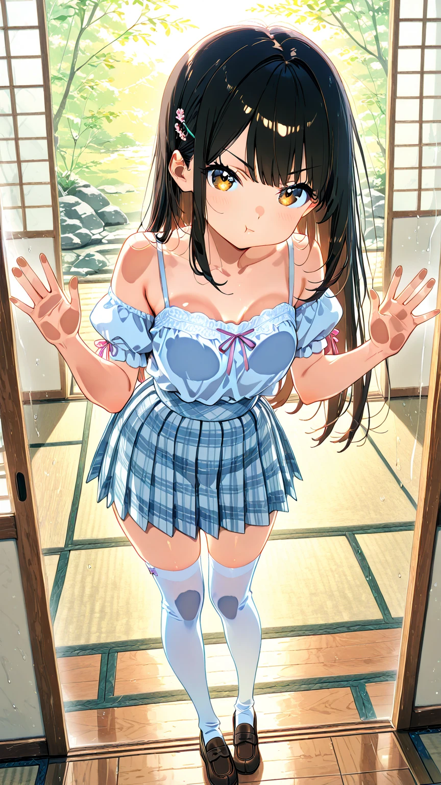 highest quality, ultra high resolution, (realistic: ),(A junior high school student wearing white tennis wear2people々))(((Please open your legs a little)))full body portrait,locker room,(masterpiece, best quality: 1.2),(very detailed face, real image, realistic skin, realistic body, intricate details)1girl, 1boy, solo focus, cowgirl position, straddling, girl on top, spread legs,breasts squeezed together, bent over,cum, cum in pussy, cum overflow,female , female orgasm, ,rape, deep penetration, vaginal, sex, {motion lines},crying, closed eyes, scared, embarrassed, open mouth, blush, nose blush,sweat, clothes lift, breasts, nipples, no panties, {{{pussy}}}, penis, skirt,indoor, tatami、Change of clothes,loose socks、embroidered panties、Embroidered bra、ponytail、earrings.pleated skirt