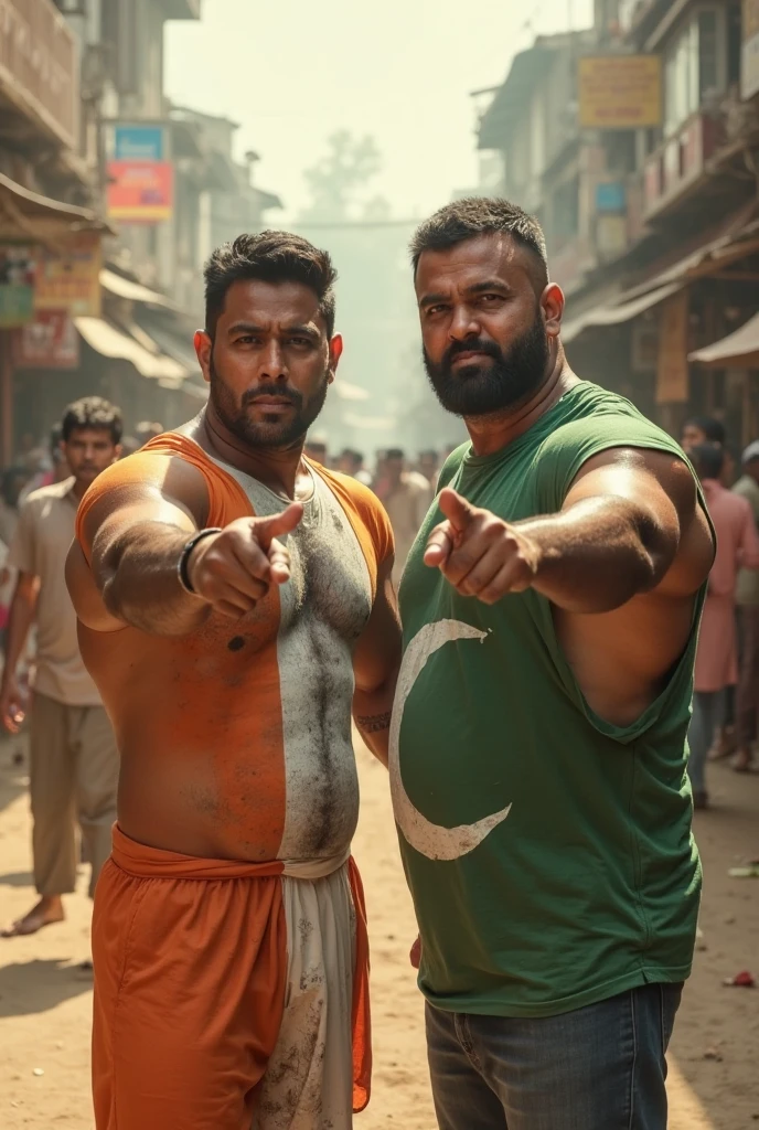Illustrate a photorealistic, high-resolution scene capturing a profound and intimate moment between two robust, hairy Sikh bodybuilders. They stand in a traditional Punjabi gym, amidst old-school weightlifting equipment, the golden hues of the sunset filtering through the open windows. Both of them, drenched in sweat from a workout, share a gaze filled with mutual respect and deep camaraderie. Their eyes reflect genuine admiration for each other's dedication, discipline, and shared passion for bodybuilding. One gently places a hand on the other's shoulder, the gesture emphasizing their brotherly bond and mutual support. Their impressive physiques, with natural body hair, are a testament to their commitment to their sport. The scene, while powerfully masculine, radiates a gentle warmth and sensitivity, showcasing the depth of their connection. Capture the moment using a Canon EOS R5 with a Sigma 50mm f/1.4 DG HSM Art Lens to emphasize the intricacies of their expressions and the subtle