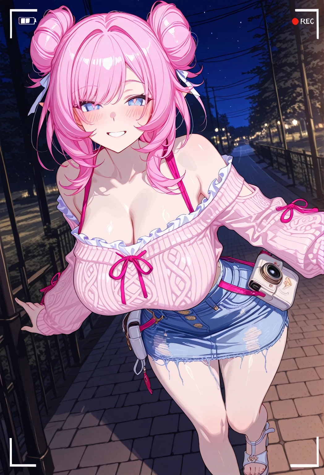 masterpiece, best quality, nicole demara, solo, pink hair, hair ornament, hair ribbon, hairclip, long hair,
grin, standing, black footwear, black ribbon, black shorts, black socks, black thighhighs, boots, cleavage, crop top, earrings, jewelry, kneehighs, nail polish, necklace, o-ring, single kneehigh, single sock, single thighhigh, socks, thigh strap, thighhighs, torn clothes, two side up, street, (open clothes), (clothes lift), nipples show off, cowboy shot,