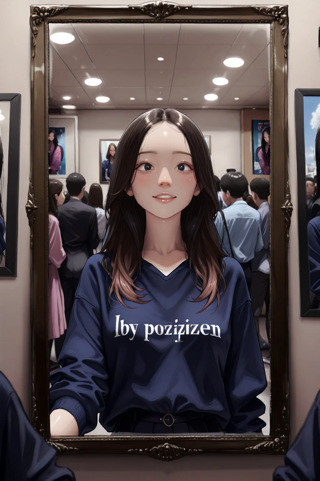 It depicts a girl looking at photos of the model she wants to be and magazine clippings。
