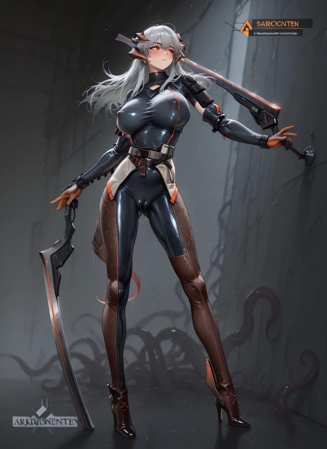 jack_the_ripper, a woman in a black outfit and gloves posing for a picture, 2b, 2 b, snake-head female assassin, katana zero video game character, hot reptile humanoid woman, fantasy outfit, snake woman hybrid, wearing witchblade armor, v from devil may cry as an elf, full body xianxia, full body female, goth cybersuit