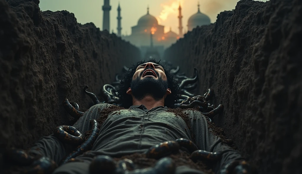 A dramatic scene showing supernatural locusts inflicting both physical and metaphorical suffering. The locusts, with their menacing appearance and glowing, barbed stings, are shown attacking a figure in the foreground, whose face reflects a mix of physical pain and deep emotional anguish. The background is a dark, turbulent landscape with stormy skies and chaotic, swirling patterns. The scene should illustrate the locusts' dual nature, emphasizing their role in representing not only physical torment but also profound emotional and spiritual distress. The overall mood should capture the turning point of the narrative, where the arrival of the locusts signifies a deeper, more painful transformation.