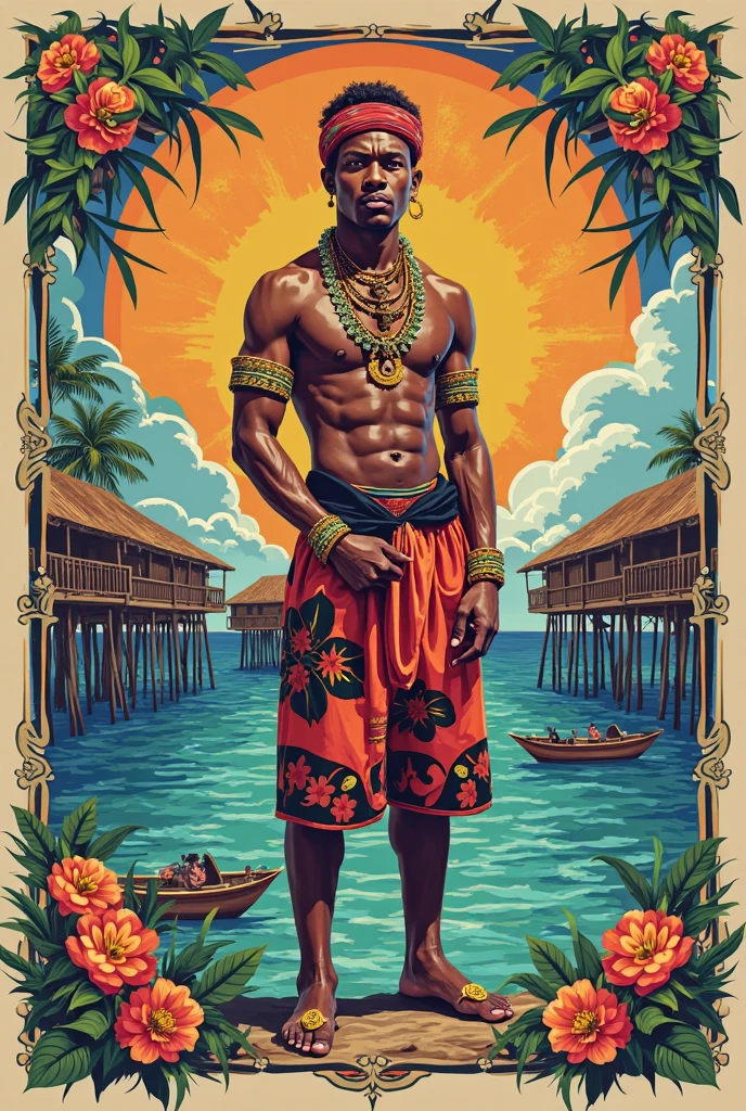 ((balrog)), sitting on beach sand, sea, Sunlight, day, crowded beach, beach shorts, sunglasses, Arabic turban, vacation, Digital art, 3D, realistic raytraicing, cinematic light, (street fighter)