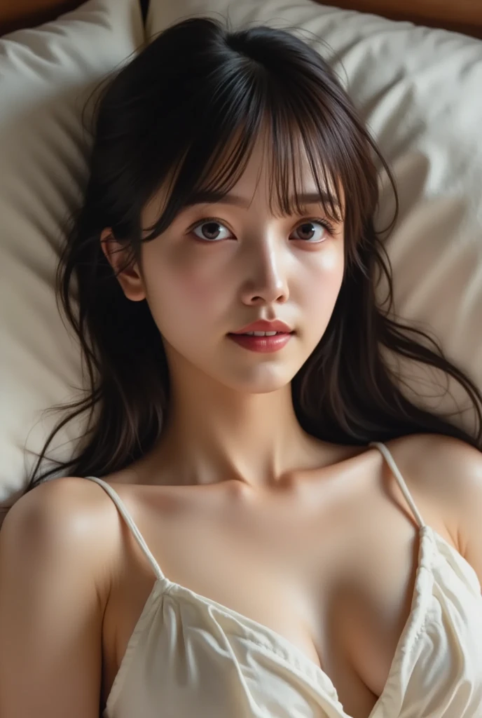 Lying down、Random Face、Random hairstyle、Highest quality, shape, Very detailed, In detail, High resolution, 8k wallpaper, Perfect dynamic composition, Beautiful attention to detail, Natural Lip , ((Big Breasts)), Cleavage、Micro Bikini、Pause、Japanese