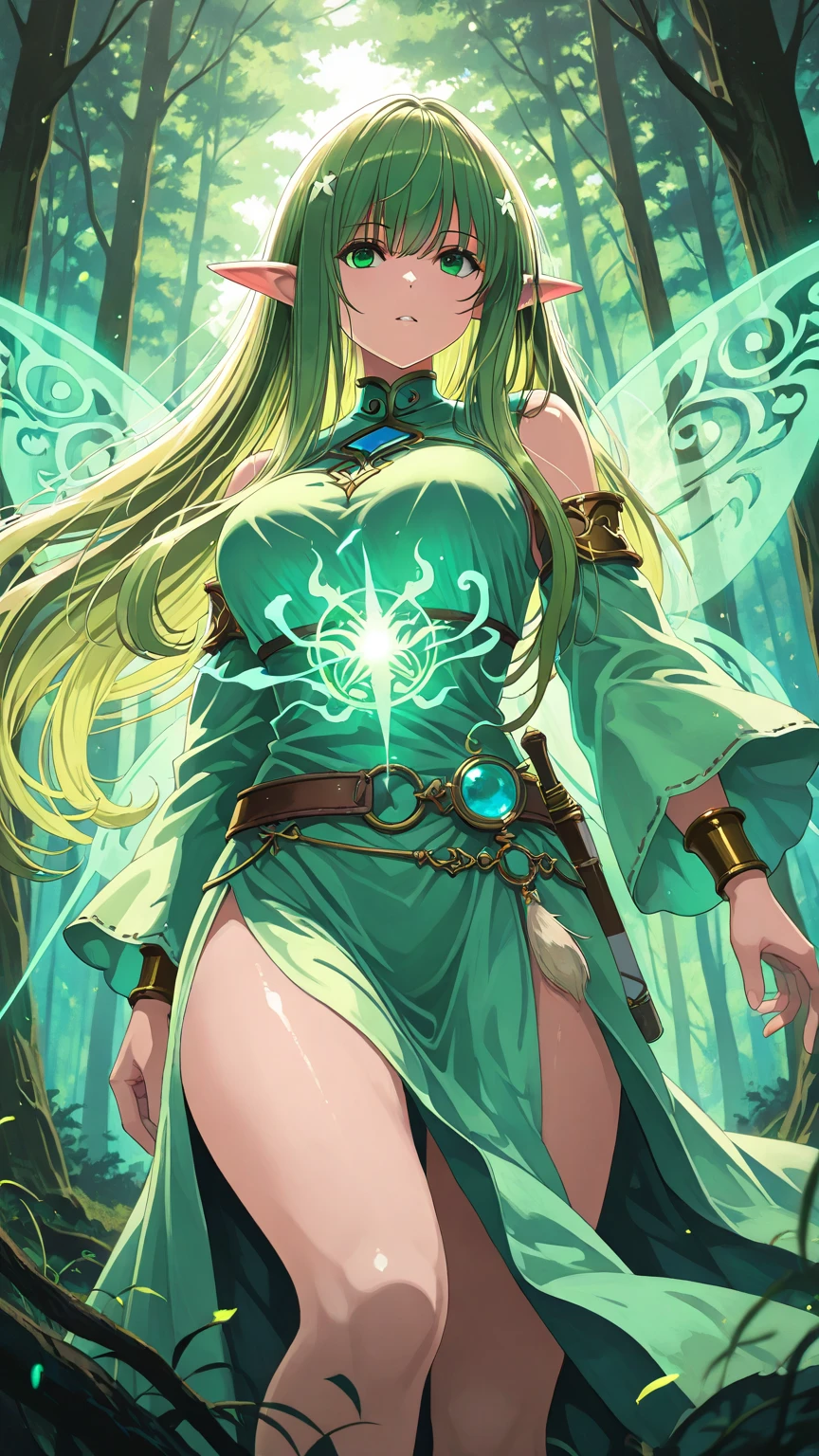 masterpiece, ultra quality,(full body),(Dynamic pose:1.6),(magic mage elven 1girl:1.7),(doing healing magic:1.6)