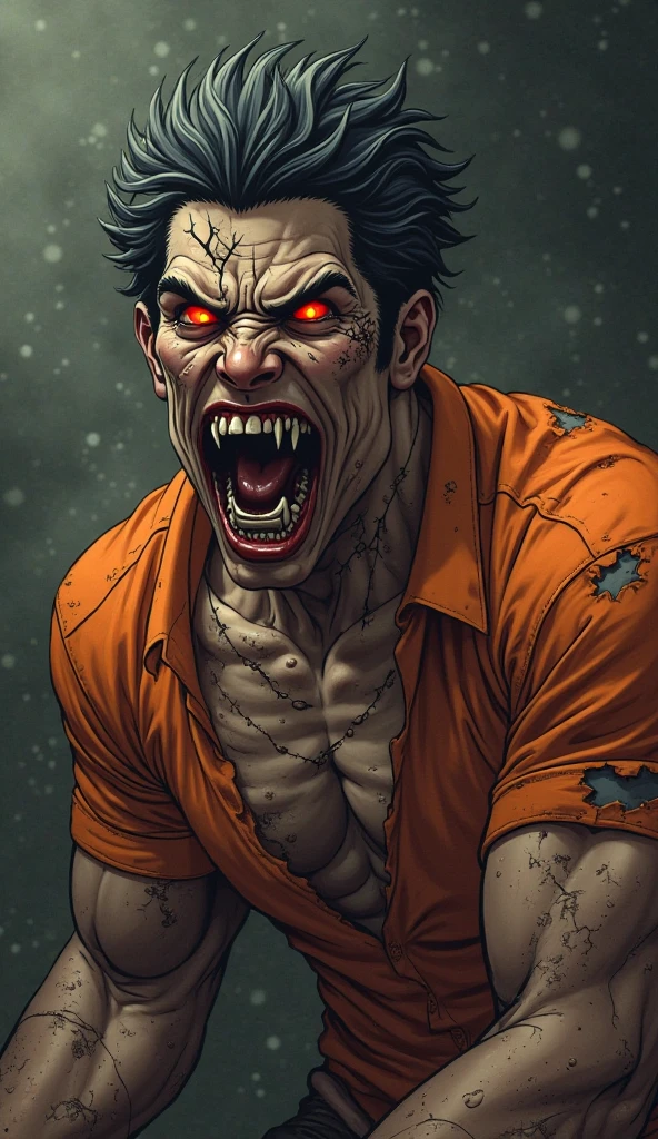 close-up of a person with a very large body and a very large face, hyper realistic fantasy monster, Zombies in horror concept art, Man mutates into zombies, detailed 4k horror artwork, muscular and terrifying, Evil Zombie, Zombies with white eyes, inspired by Bernie Wrightson, photorealistic dark concept art, Towering zombie giant