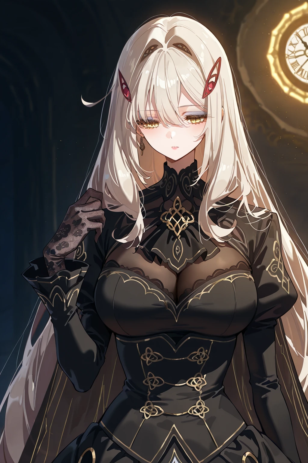 chromatic aberration, depth of field, soft lighting, masterpiece, best quality, intricate, tone mapped, highly detailed, artstation, concept art, smooth, sharp focus, dramatic lighting, highly detailed artwork, cinematic, hyper realistic painting, trending on Artstation, 8K, incredible shadows, realistic, (highly detailed background:1.0), a demon princess floating above the hordes of hell, she commands the army with her mighty trumpet, she wears a crown covered in lava, her glowing red eyes are on fire