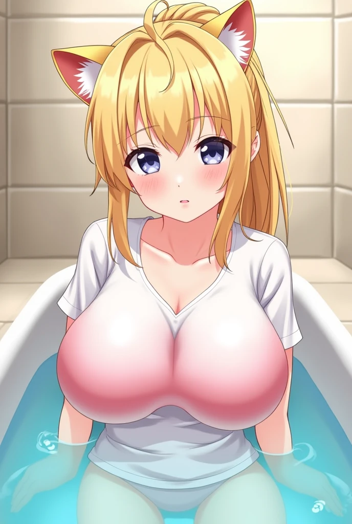 Marin,huge breasts,fox ears,nude,shower,steam,soap,soapy bubbles,bubbles,smirk,wet skin,wet hair,