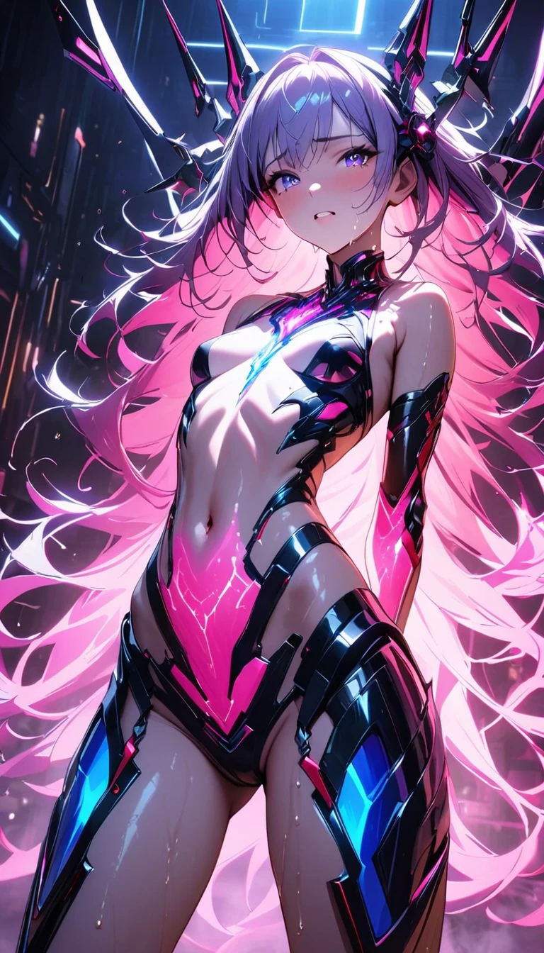 Surprisingly beautiful cyberpunk woman, Equal body long hair，full bodyesbian, illusory engine, 3Drenderingof, Extremely detailed, voluminetric lighting, 8K, high resolution, Polished，Domineering posture，Expose the lateral breasts，PC Wallpapers，