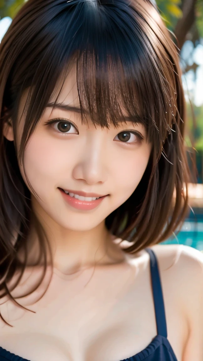 (((best image quality、highest quality、At 32K、ticker、RAW photo、very clear image、very clear image quality、realistic)))、High resolution raw color photos, professional photos,(realistic, photo realistic:1.2), 1 girl, 21 years old, masterpiece,realistic,smile, natural smile, charming smile, enchanting smile, (Ocean、sandy beach), (cleavage between breasts,,:1.2), beautiful, very pretty, cute like a doll, japanese woman, Idol, round big eyes, small nostrils, light makeup, looking at the viewer, big round eyes, deep い is written in the depth of the world,Top and bottom pink bikini、my hair is blowing in the wind、running shot、whole body、whole bodyショット、
