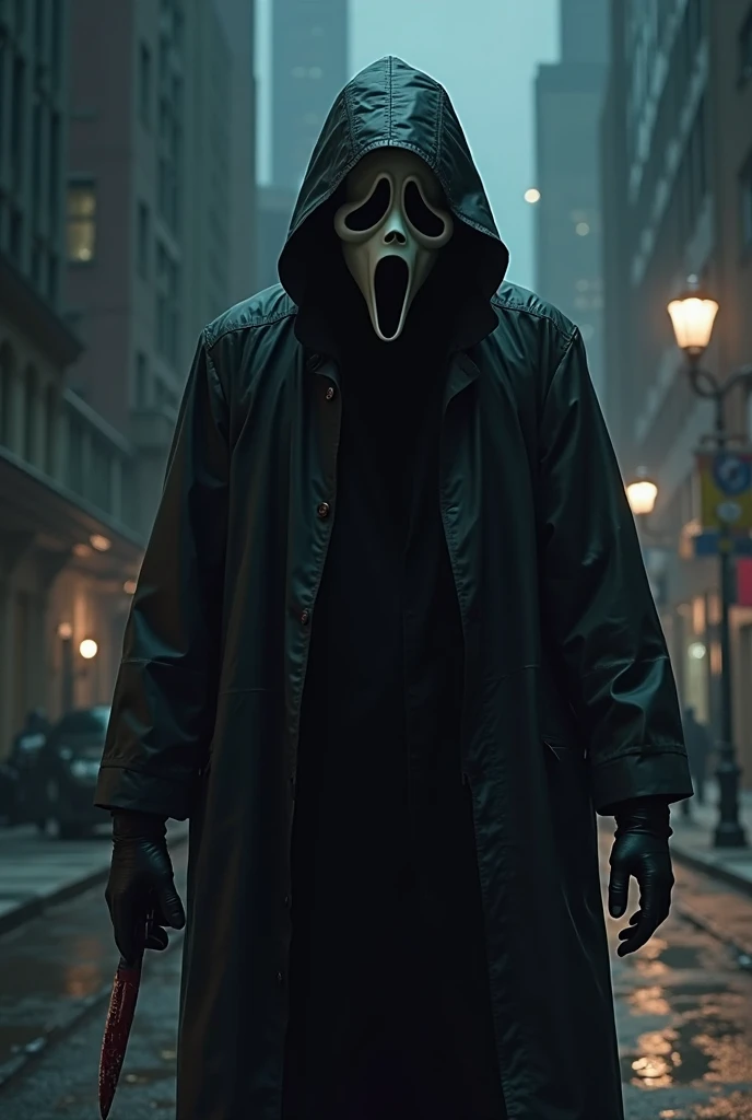 Man dressed as ghost face scaring on the streets
