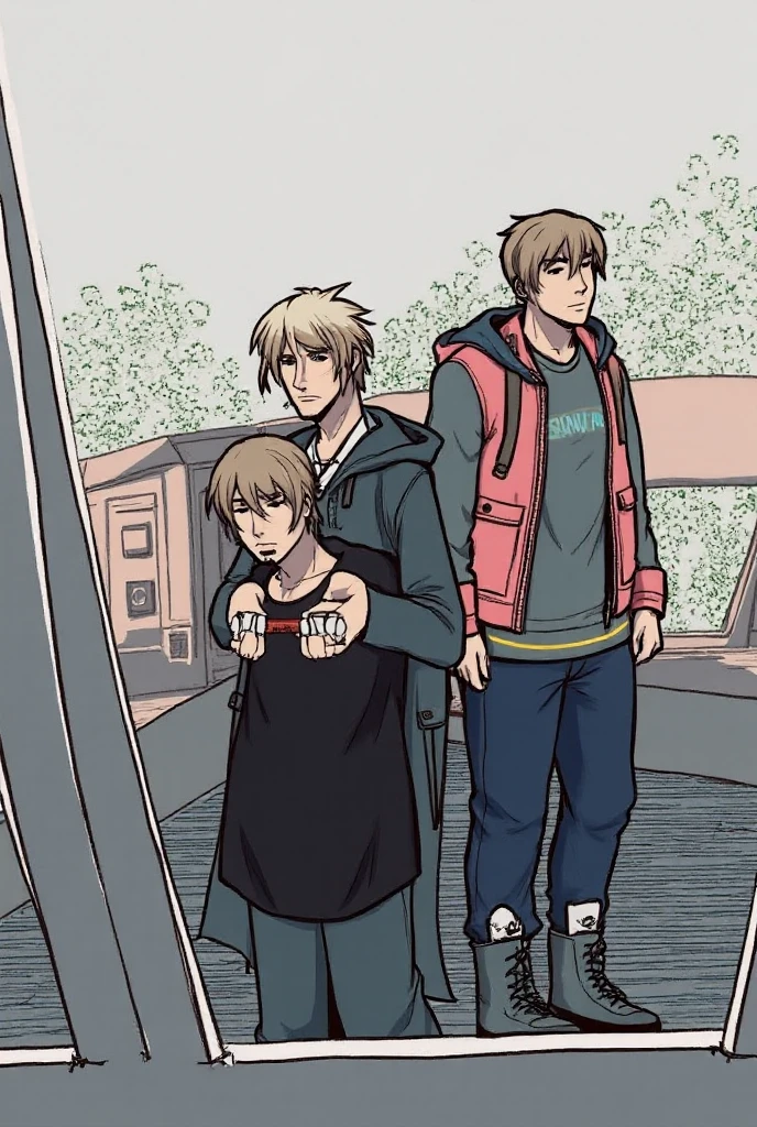 1boy, male focus, detailed, realistic, bishounen,((standing)), 16 years old, blue jeans, long pants, green hoodie, brown hair, bangs, short hair, green eyes, looking down, eyes wide open, shocked expression, crying, blushing, city park background, best quality, amazing quality, best aesthetic, absurdres, year 2023,((wetting self, pee stains, puddle)), blushing, screaming in fear, seen from below, ((crotch focus, penis bulge)), (((hands on head, full body)))